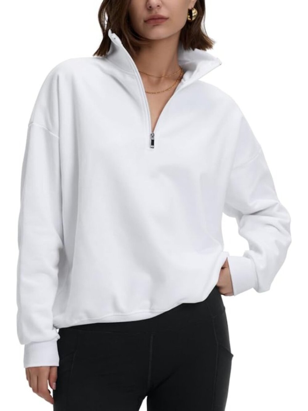 Women's Lightweight Quarter Zip Oversized Sweatshirts Long Sleeve Fleece Pullove